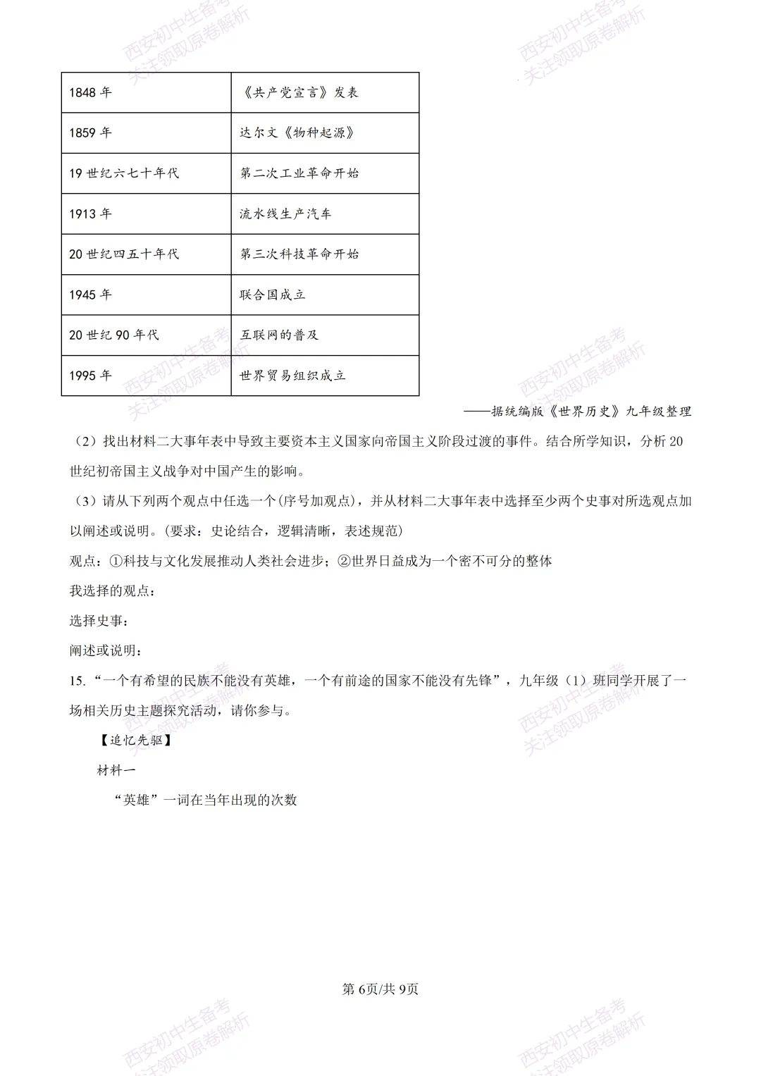名校模考含答案!西安2026中考模拟:【铁一中学】九年级二模【历史】免费下载-第12张图片-四季读书网