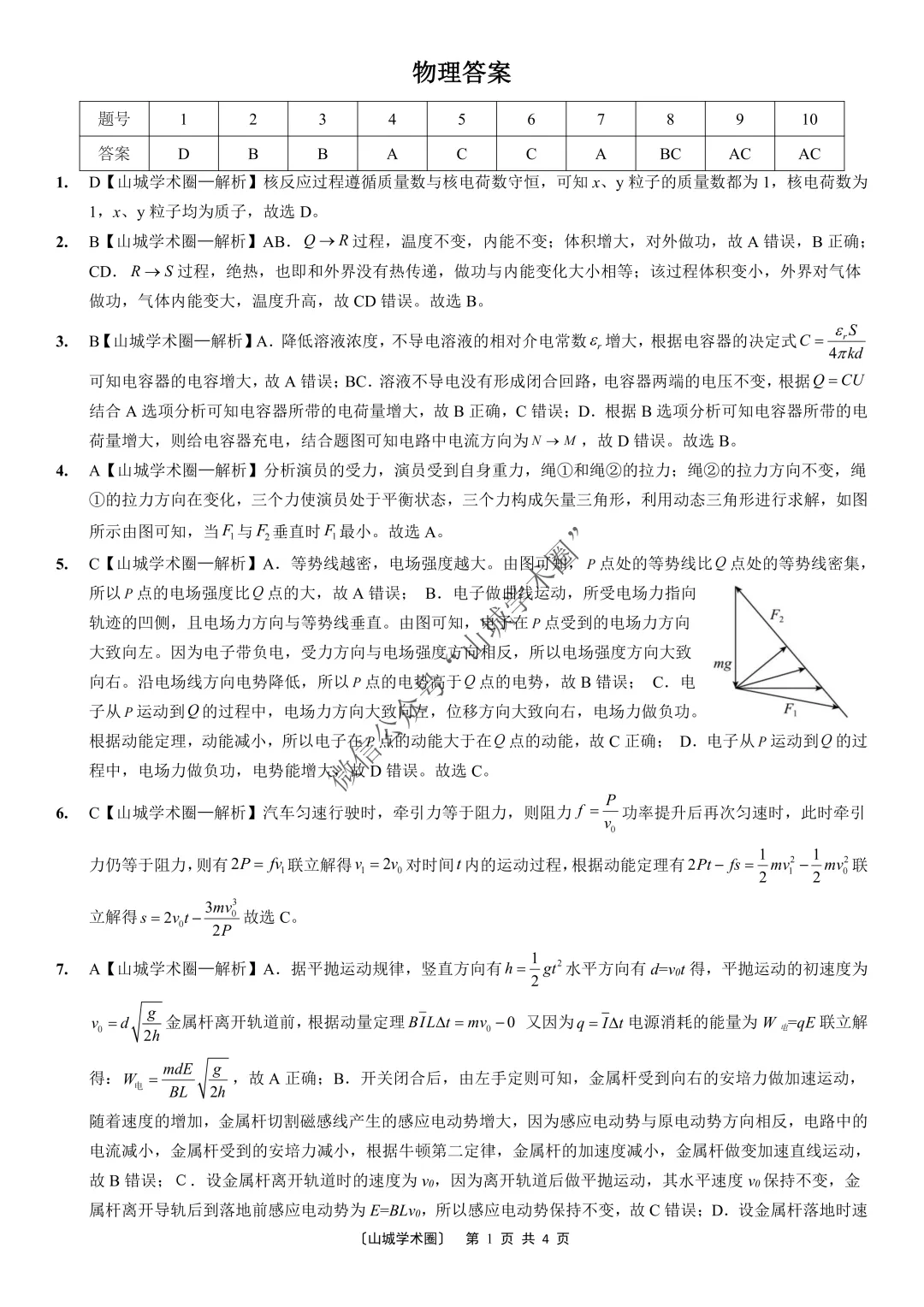 重庆育才中学高2026届高考模拟考试(三)物理试题+答案-第7张图片-四季读书网