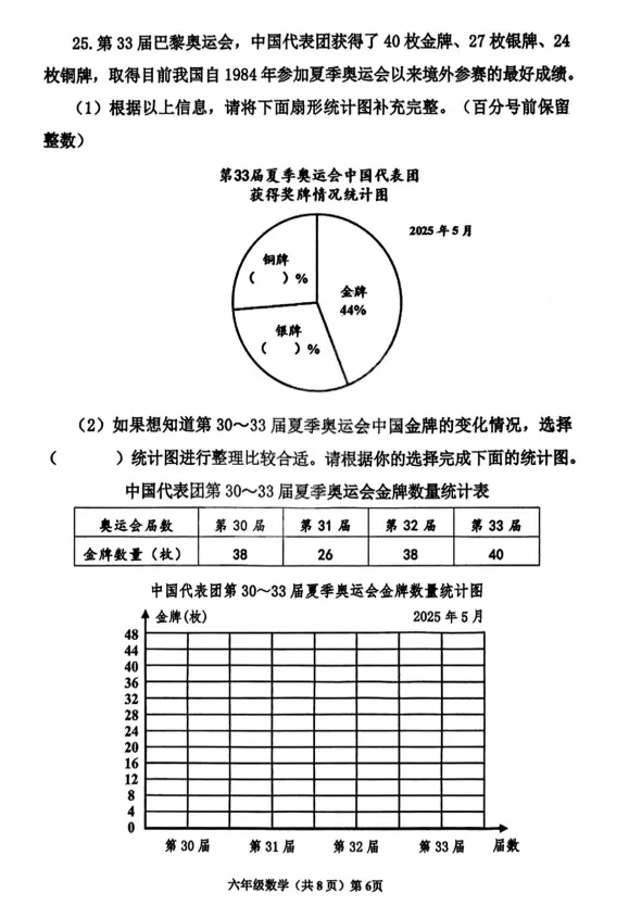 真题|【黄岛】24-25-2青岛版数学六年级小升初毕业试题(文末附PDF版和参考答案)-第6张图片-四季读书网