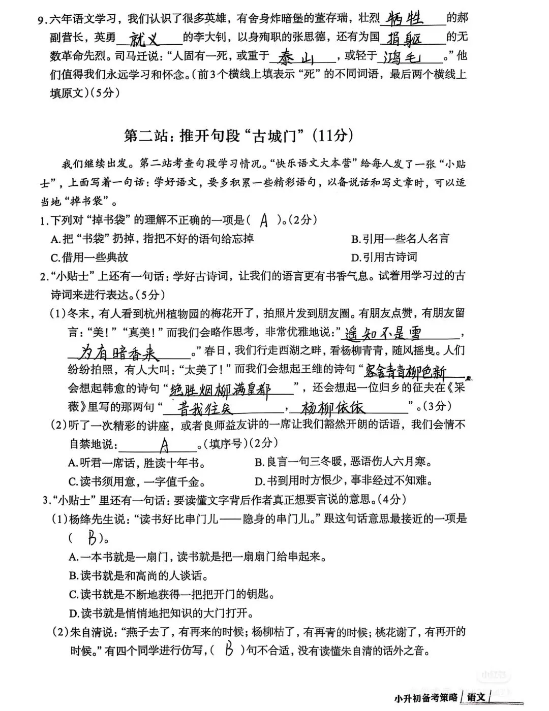 【真题模拟】小升初语文真题模拟卷(附答案)-第31张图片-四季读书网
