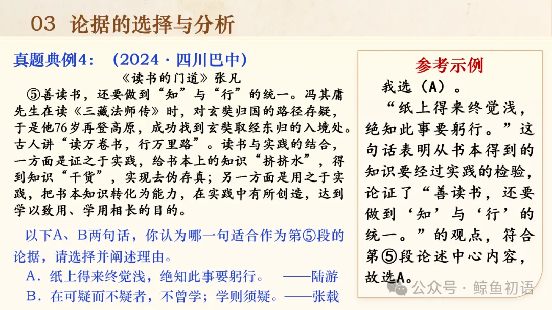 中考专项复习(九)|议论文专题复习二|论据的选择与分析|知识梳理+方法点拨+例题演练+真题强化-第21张图片-四季读书网