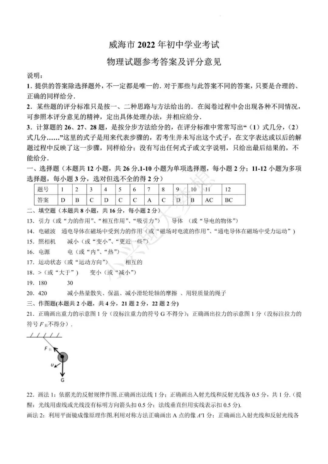 山东威海中考物理真题答案-第11张图片-四季读书网