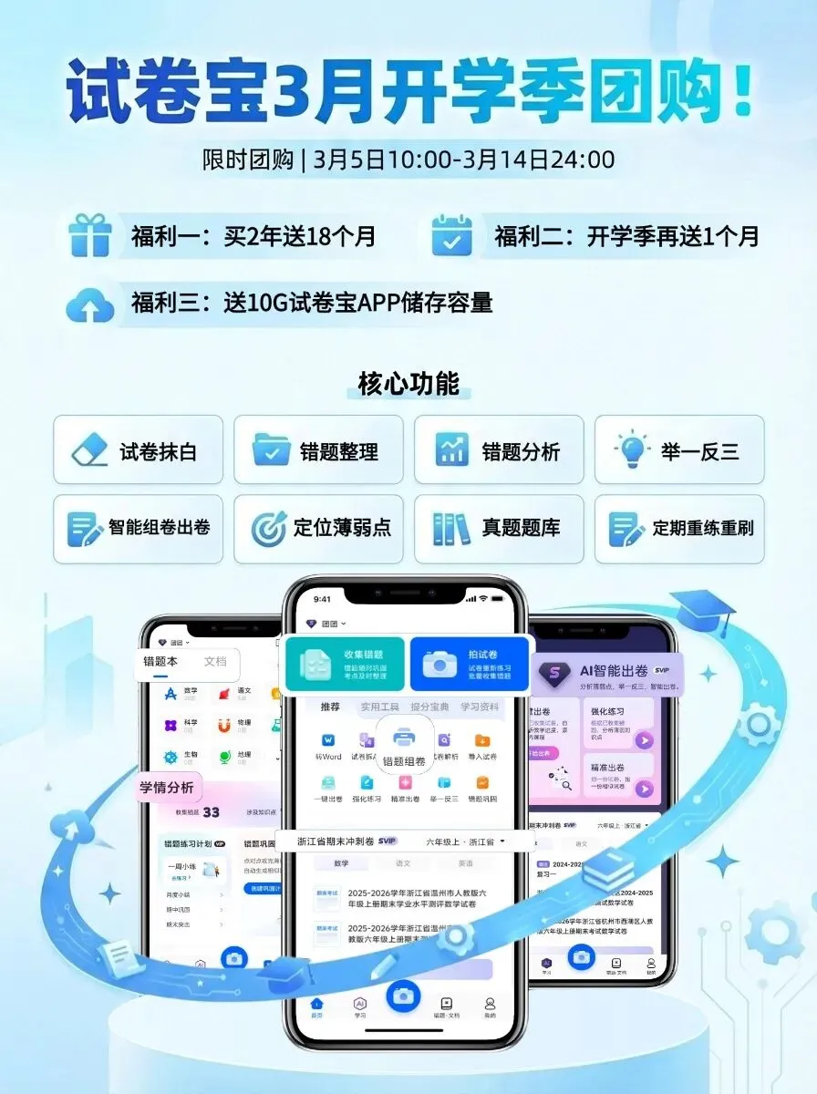期末神助攻!试卷宝大促超给力,冲2年到手45个月,还有最高20G容量!正好马上复习用起来!-第6张图片-四季读书网