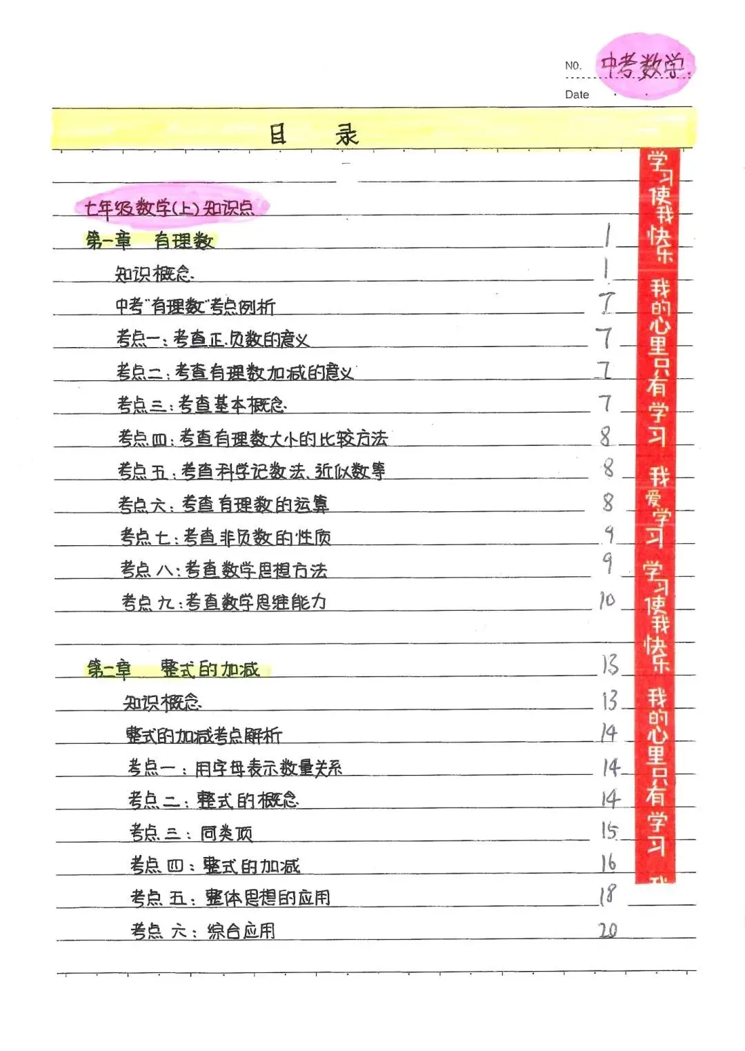 中考状元手写笔记初中数学三年-第2张图片-四季读书网