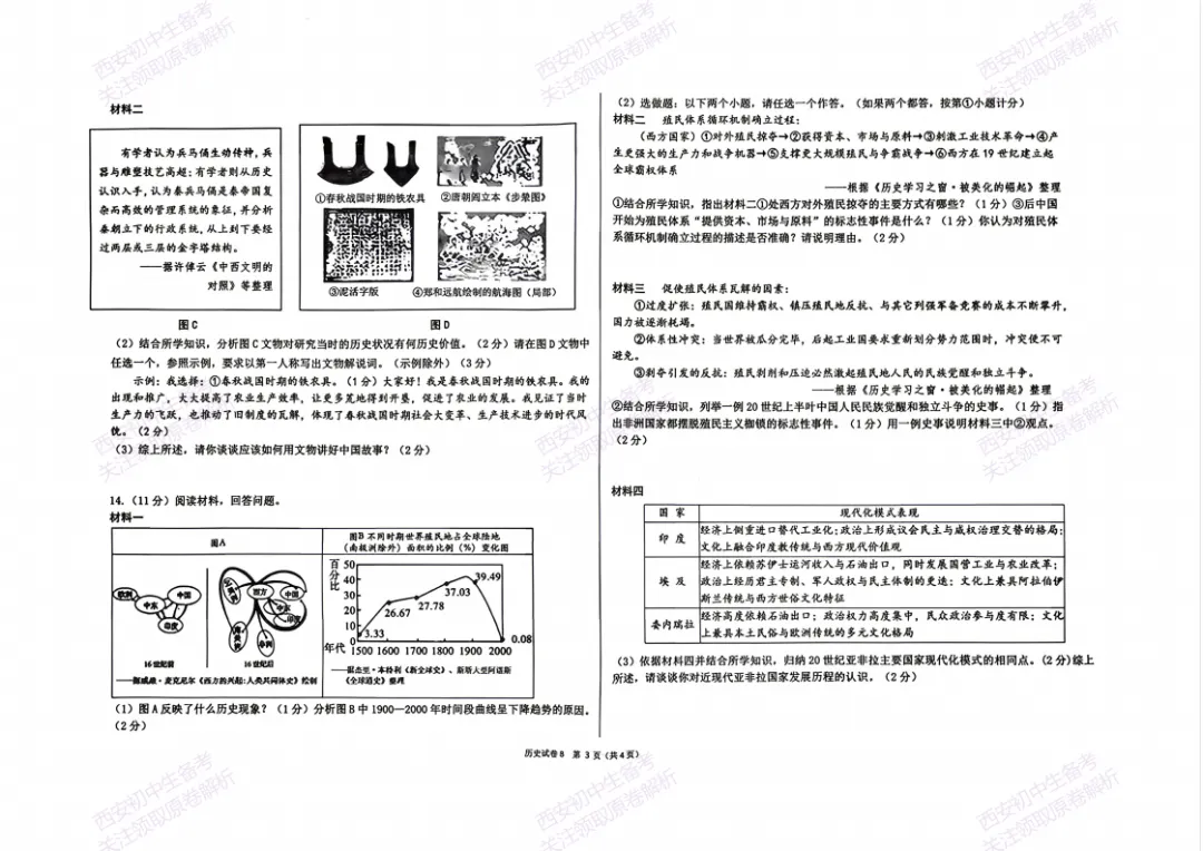 名校模考含答案!西安2026中考模拟:【交大附中】九年级五模【历史】免费下载-第9张图片-四季读书网