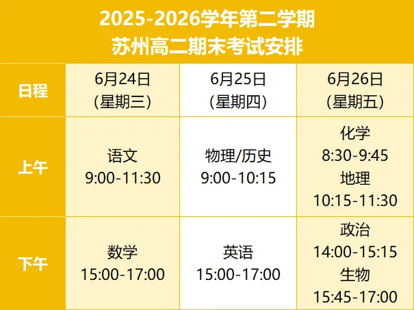 2026苏州期末考试时间汇总,附往年真题分享~-第6张图片-四季读书网