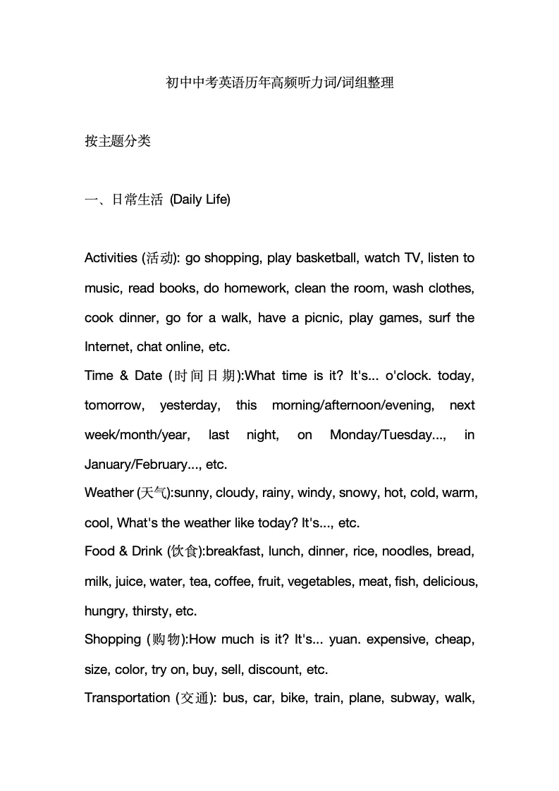 中考英语复习历年中考高频听力词-第1张图片-四季读书网