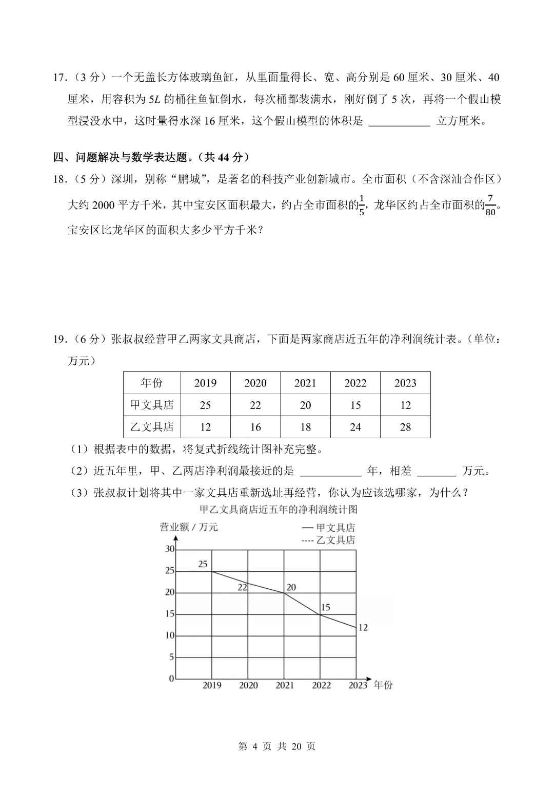 近期整理的一些期末真题(五年级小学数学)-第24张图片-四季读书网
