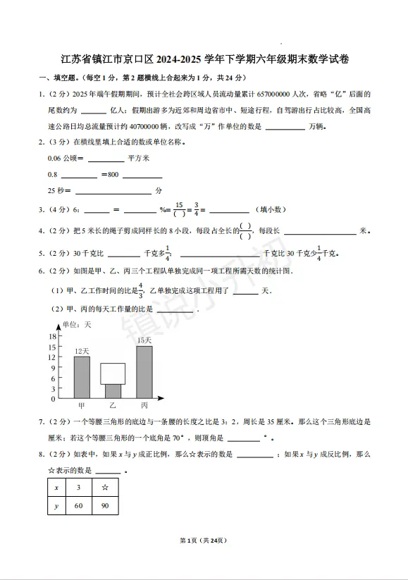 镇江六下期末真题合集-第4张图片-四季读书网