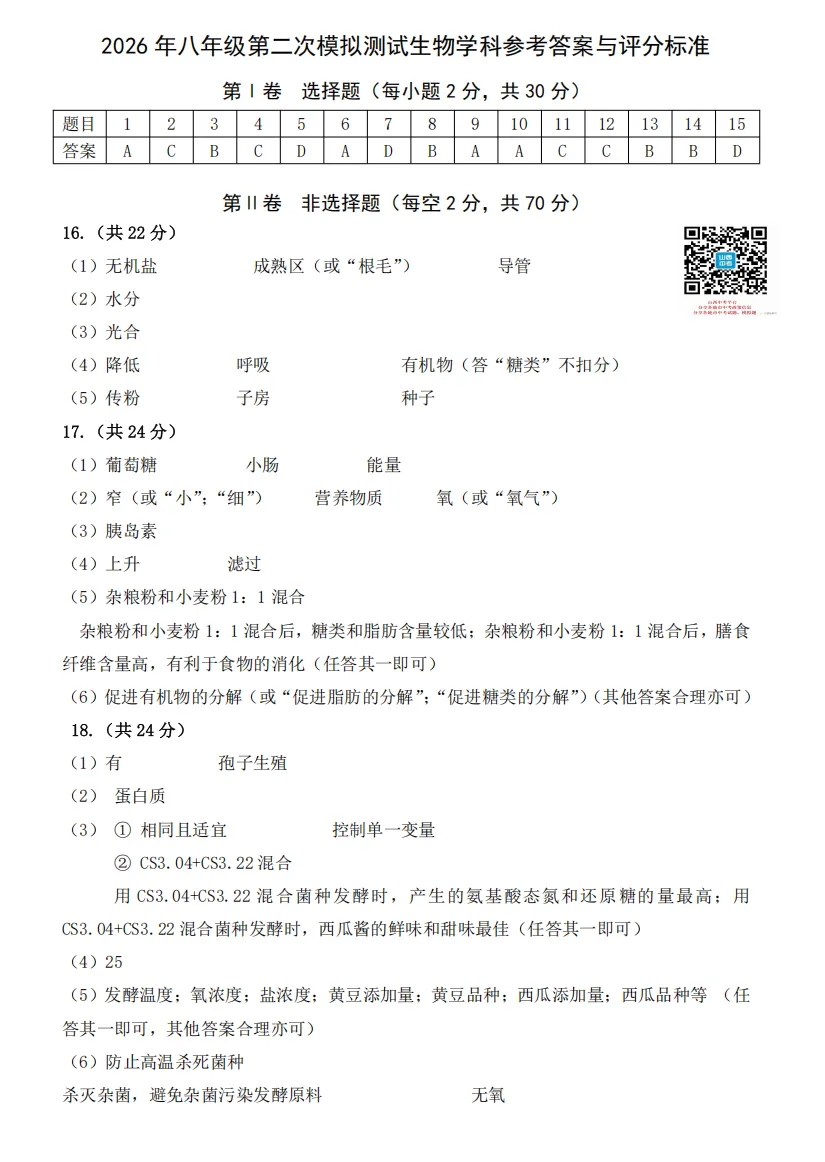 山西2026年初二年级生物、地理模考试题及答案!-第8张图片-四季读书网