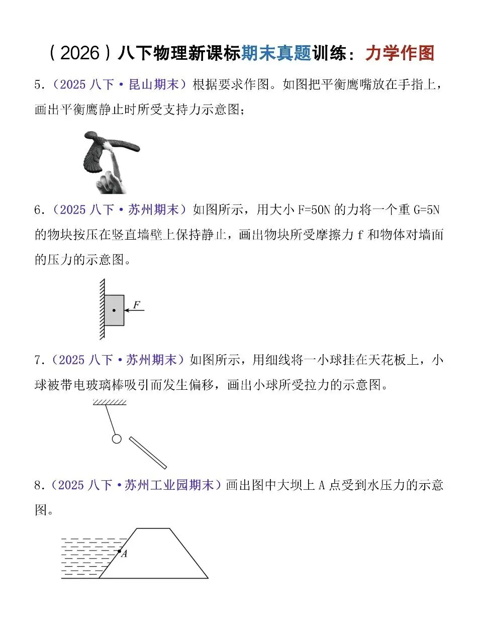 2026八年级下册物理力学作图期末真题训练33题,抓紧练!-第2张图片-四季读书网
