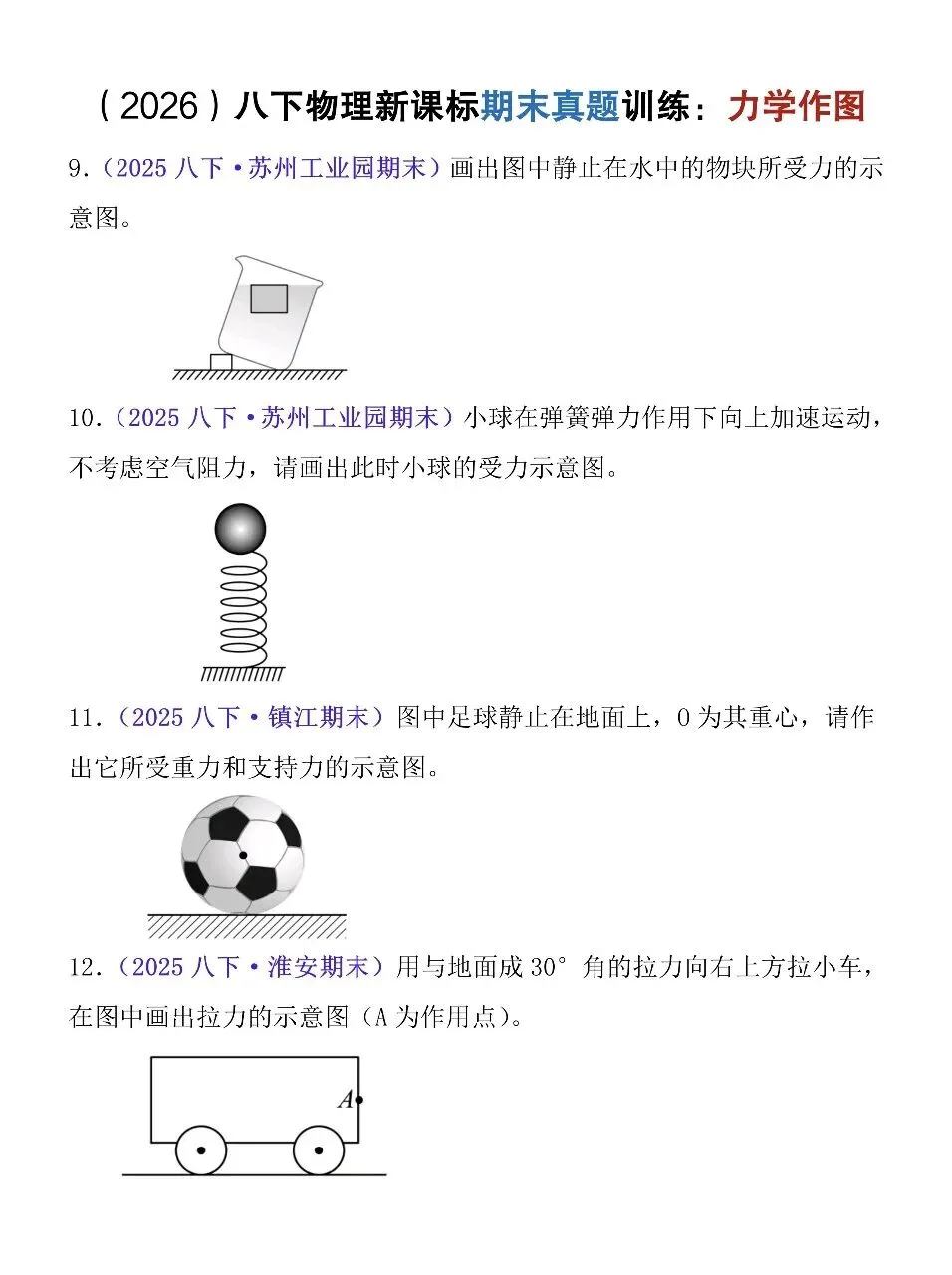 2026八年级下册物理力学作图期末真题训练33题,抓紧练!-第3张图片-四季读书网