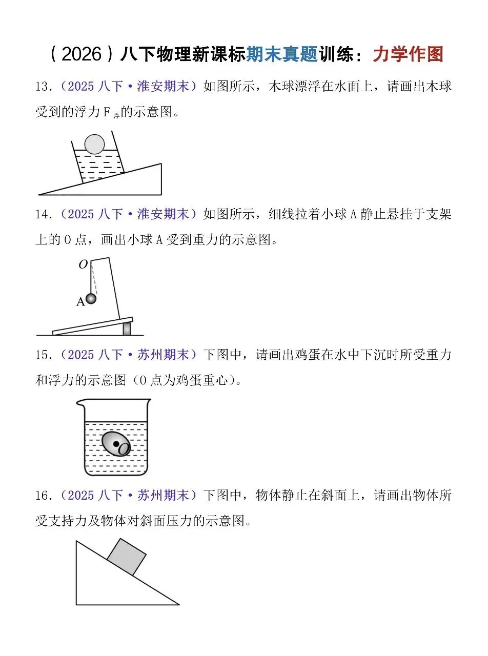 2026八年级下册物理力学作图期末真题训练33题,抓紧练!-第4张图片-四季读书网