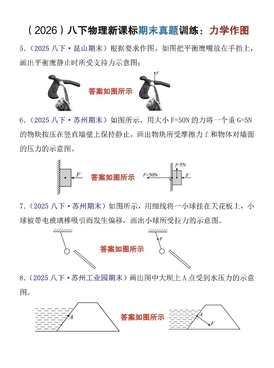 2026八年级下册物理力学作图期末真题训练33题,抓紧练!-第7张图片-四季读书网