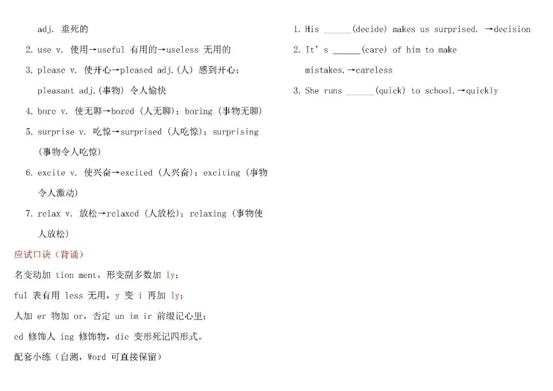 中考词性转换核心汇总,记住这张表多拿10分-第3张图片-四季读书网