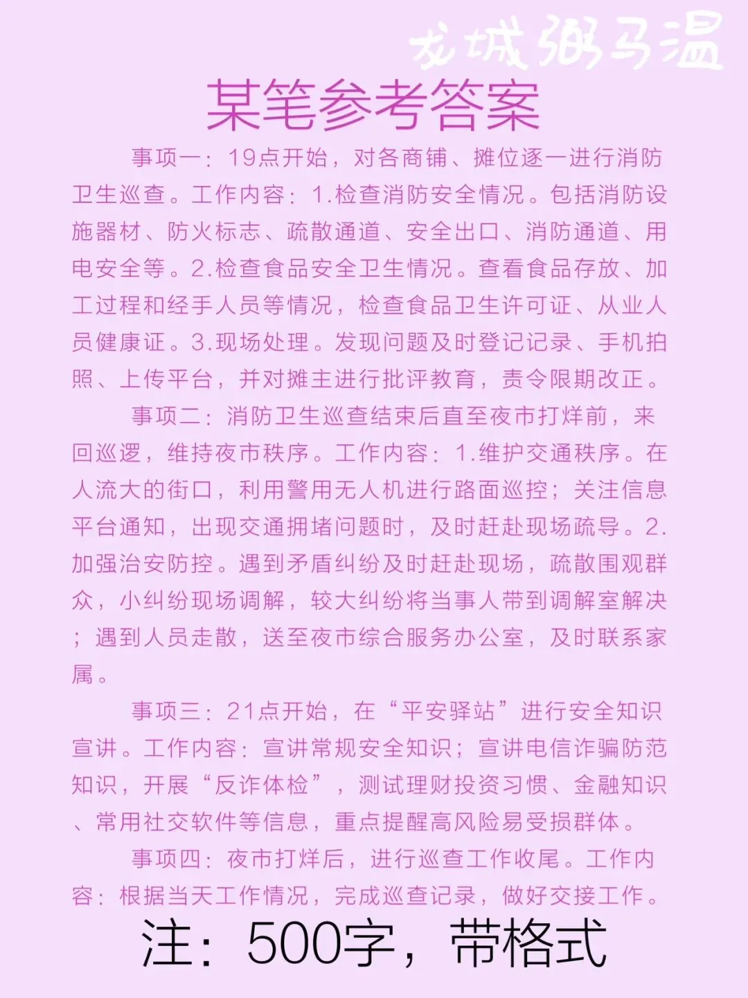 申论真题实操训练 公文题 系列3(2)编写一份“平安夜市安全巡查工作指南”,请你草拟该指南中的工作事项及其相应工作内容.-第3张图片-四季读书网
