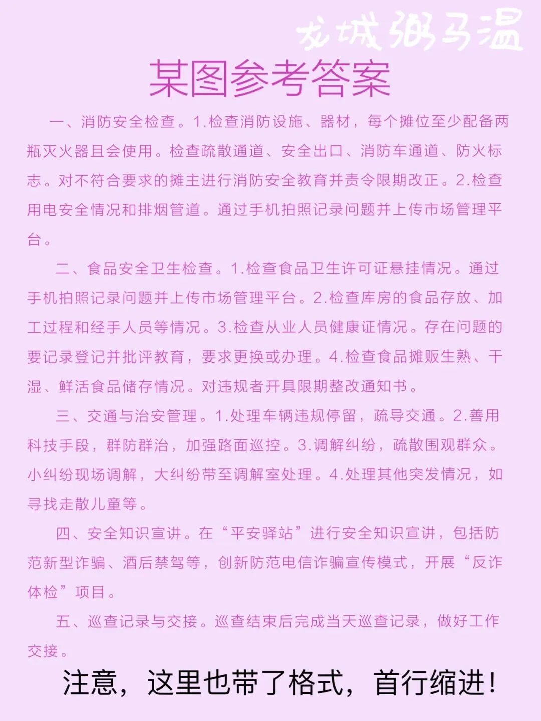 申论真题实操训练 公文题 系列3(2)编写一份“平安夜市安全巡查工作指南”,请你草拟该指南中的工作事项及其相应工作内容.-第4张图片-四季读书网