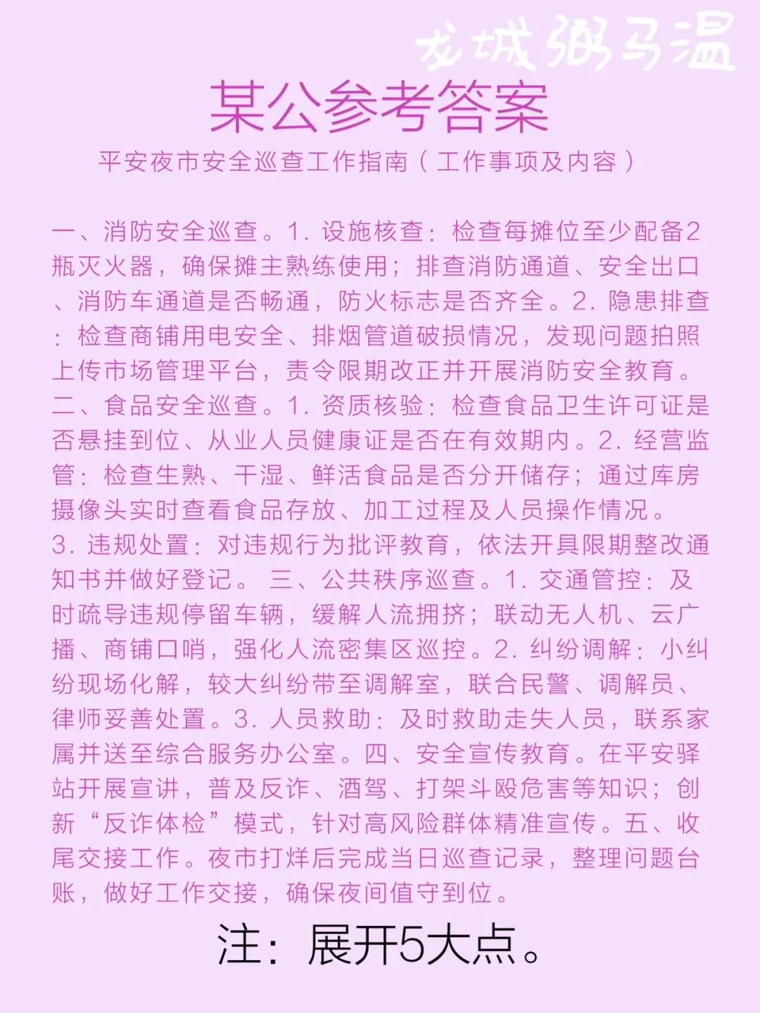 申论真题实操训练 公文题 系列3(2)编写一份“平安夜市安全巡查工作指南”,请你草拟该指南中的工作事项及其相应工作内容.-第5张图片-四季读书网