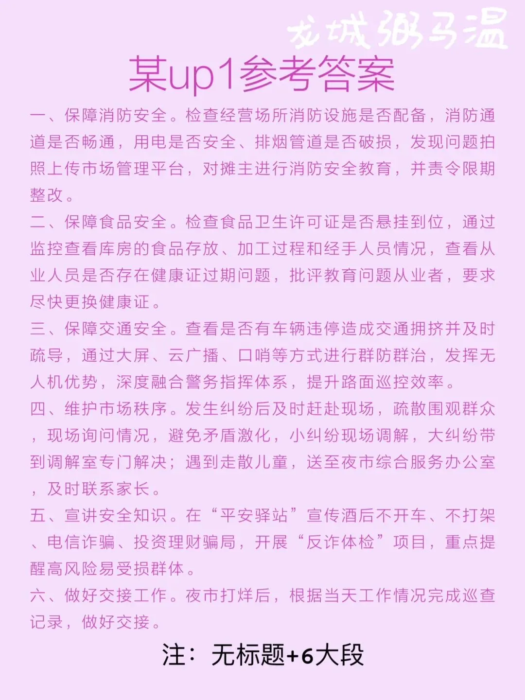 申论真题实操训练 公文题 系列3(2)编写一份“平安夜市安全巡查工作指南”,请你草拟该指南中的工作事项及其相应工作内容.-第6张图片-四季读书网