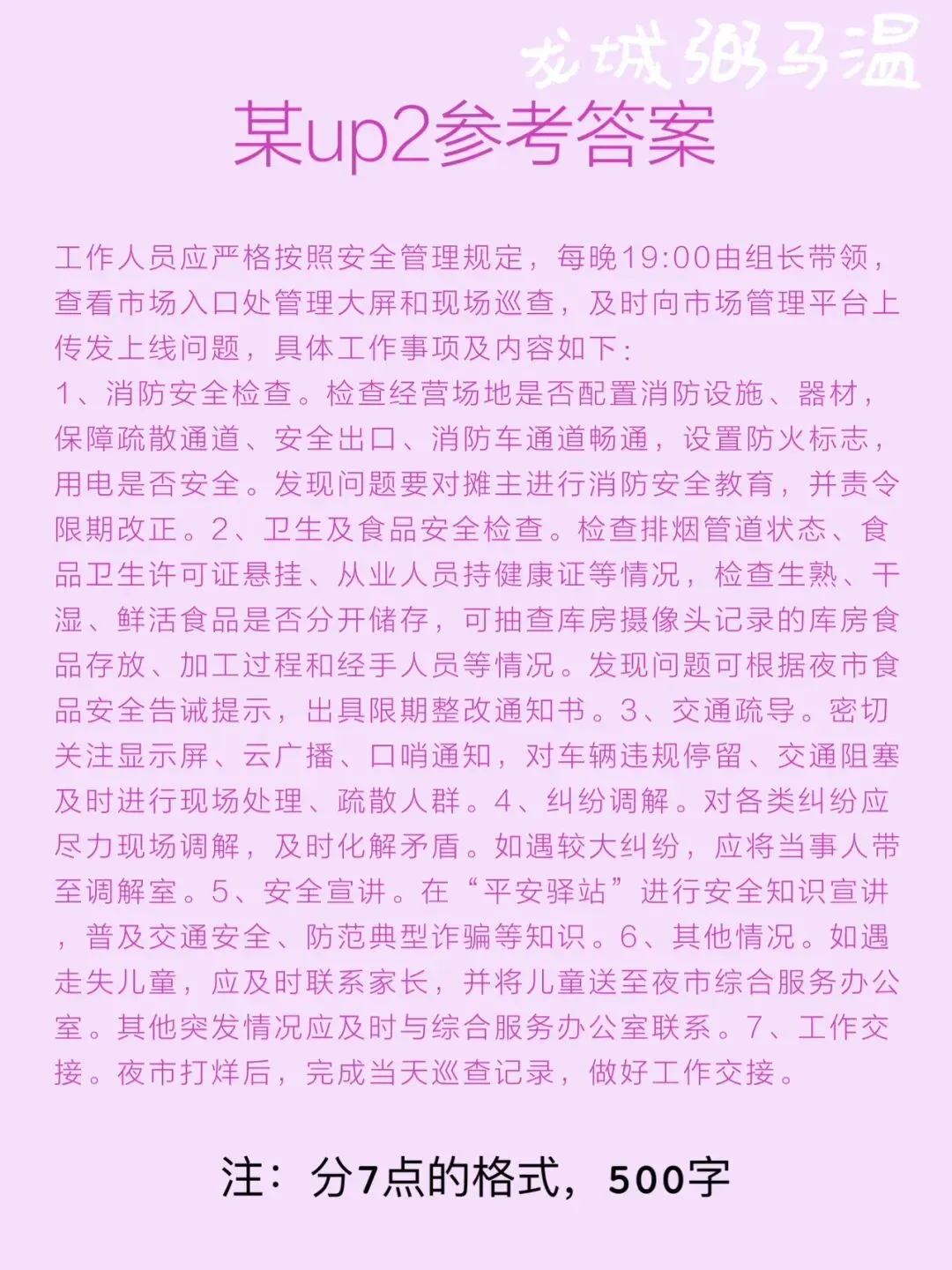 申论真题实操训练 公文题 系列3(2)编写一份“平安夜市安全巡查工作指南”,请你草拟该指南中的工作事项及其相应工作内容.-第7张图片-四季读书网