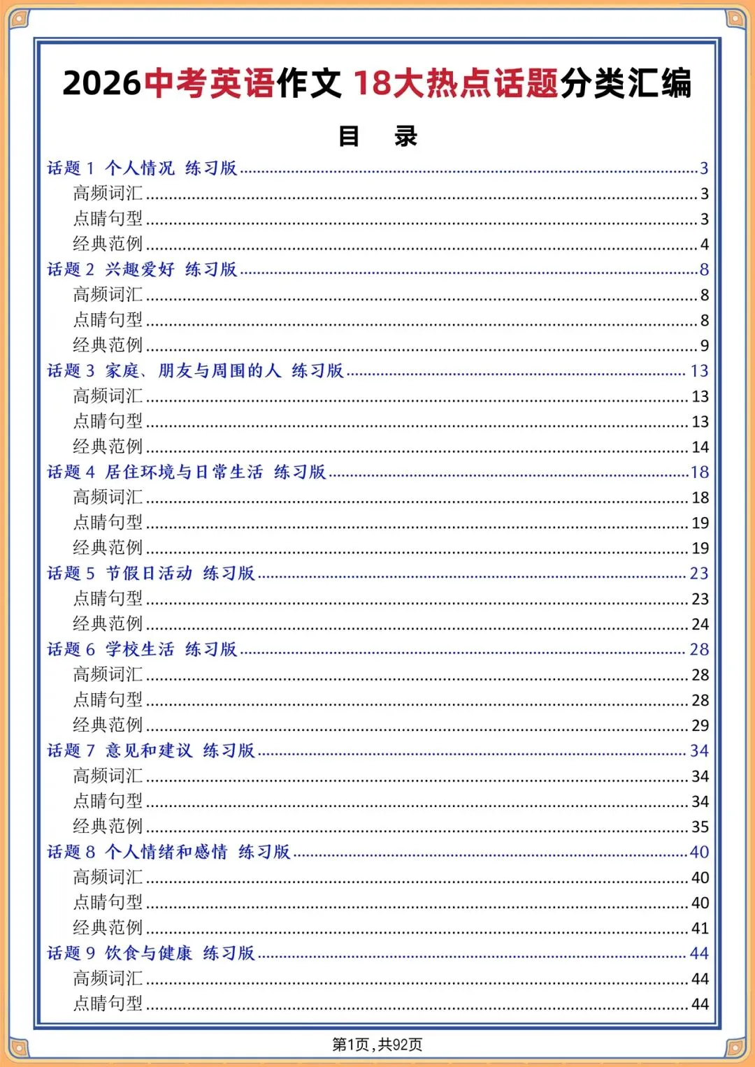 2026中考英语作文冲刺|18大必考高频话题(词汇+句型+满分范文全梳理)-第3张图片-四季读书网