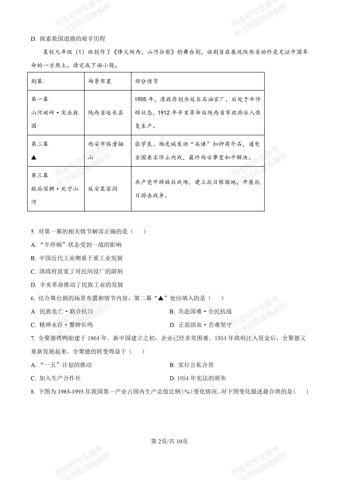 5.28最新模考!西安2026中考模拟:【高新一中】九年级六模考试【历史】含答案,免费下载-第8张图片-四季读书网
