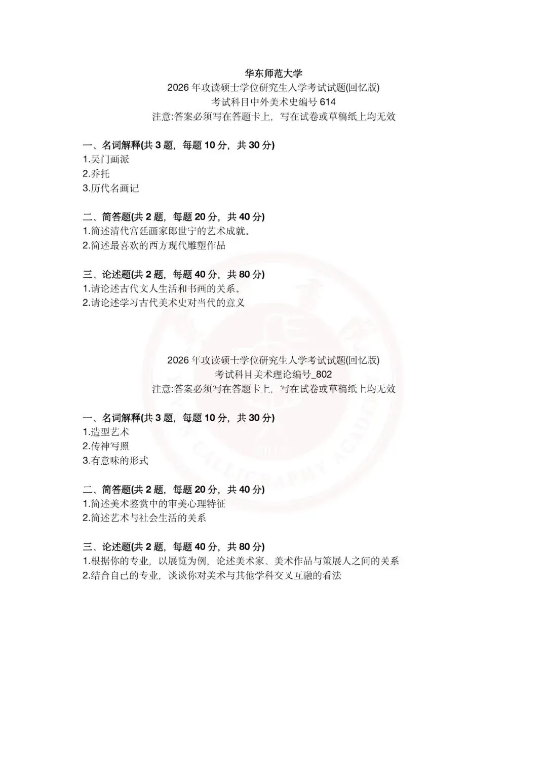 考研真题 | 华东师范大学书法考研分析以及近三年(2024——2026)-第5张图片-四季读书网
