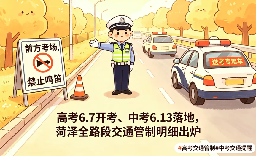 高考 6.7 开考、中考 6.13 落地,菏泽全路段交通管制明细出炉-第3张图片-四季读书网