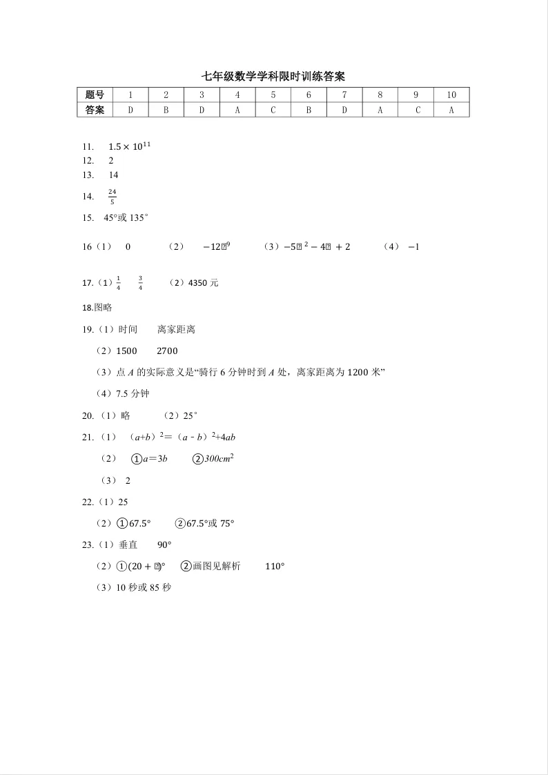 26.5虹桥初一月考数学试卷+答案~-第10张图片-四季读书网