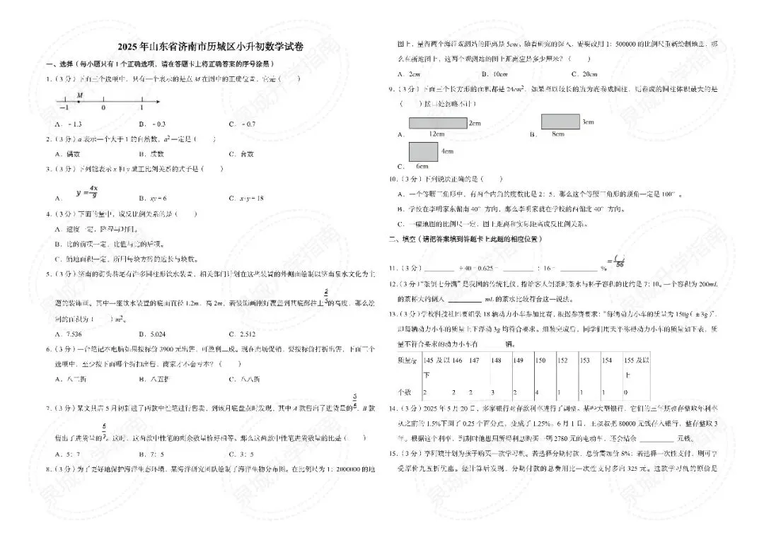 【济南小升初】2025 六年级数学期末真题-第5张图片-四季读书网