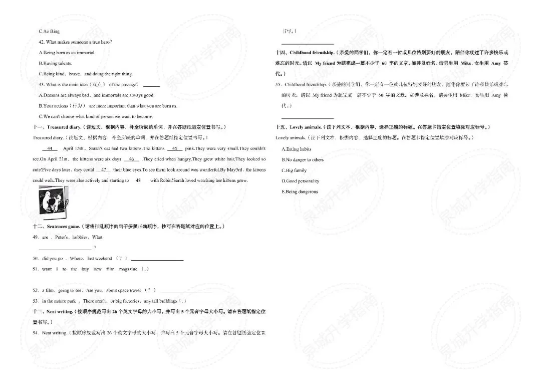 【济南小升初】2025 六年级英语期末真题-第11张图片-四季读书网