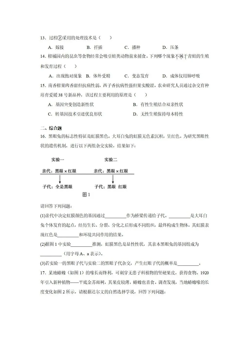 【中考生物】2025-2026学年中考冲刺主题六-遗传与进化A卷+答案-第3张图片-四季读书网
