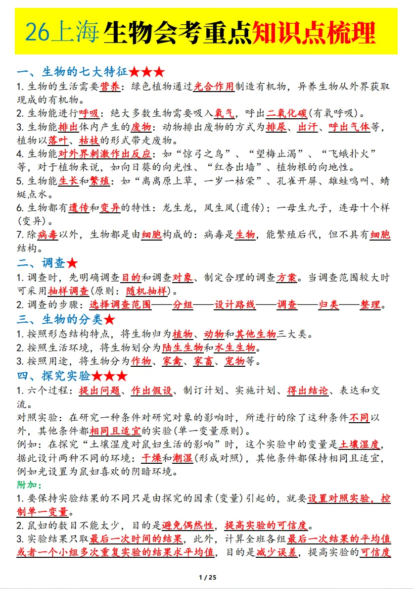 2026上海初中会考预测卷+历年真题+必背知识点汇总【地理/科学/生物】-第19张图片-四季读书网