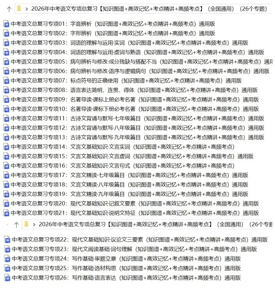2026年中考语文:专项总复习知识图谱高效记忆考点精讲26个专题含答案解析(全国通用)完整word版文档可下载打印-第5张图片-四季读书网