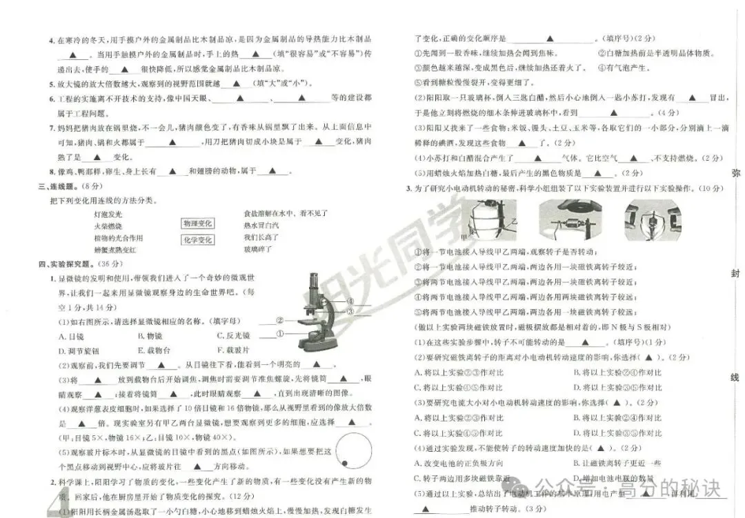 小升初《科学》7套真题卷(含答案),考前练习吃透,考试轻松拿高分,高清电子档可打印!-第4张图片-四季读书网