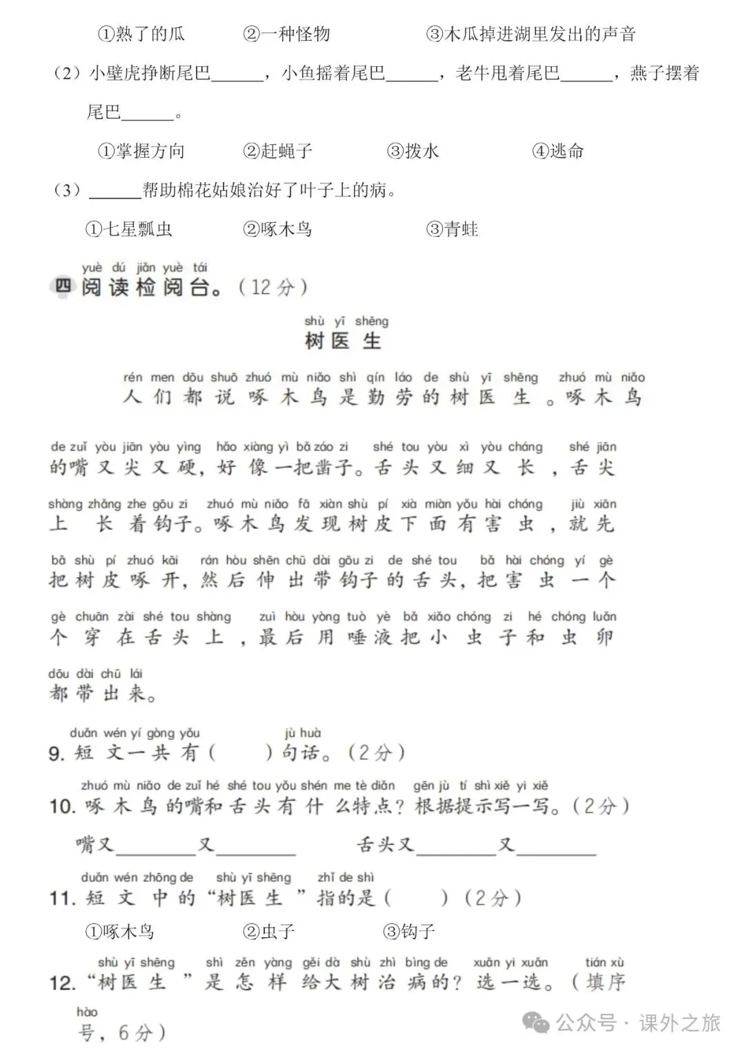 统编版语文一年级下册第八单元试卷多套(含答案)+知识点,可下载-第9张图片-四季读书网