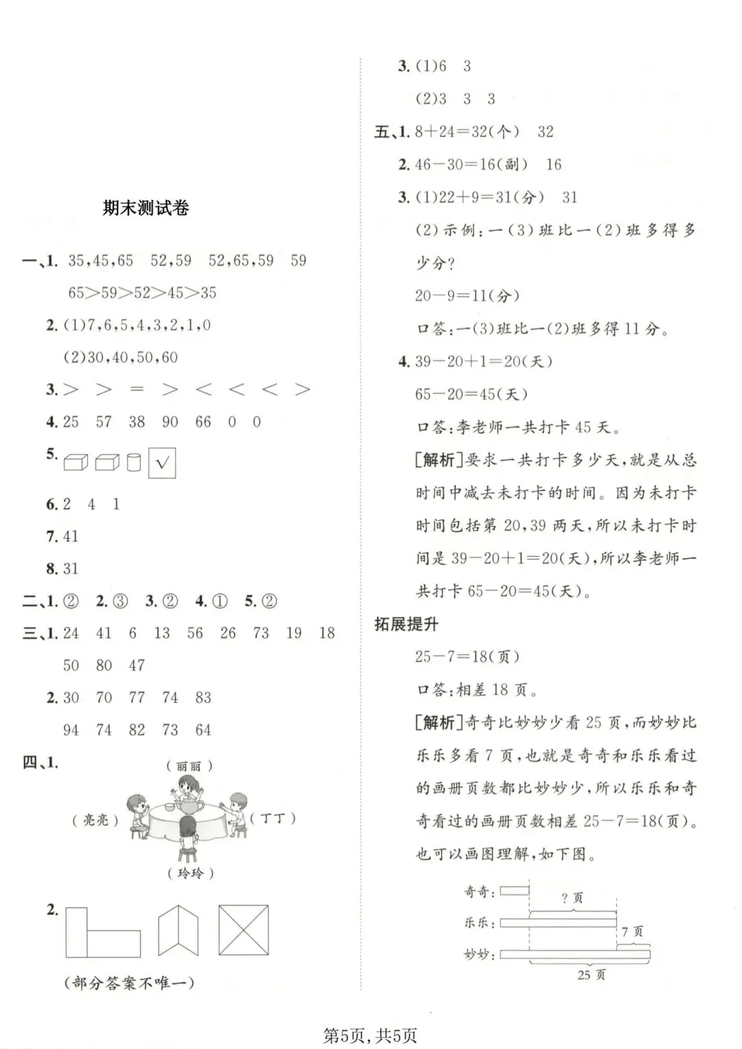 高效备战期末!3套一年级下册数学期末试卷苏教版(1套质量检测卷+2套拔尖卷),电子版可打印-第10张图片-四季读书网