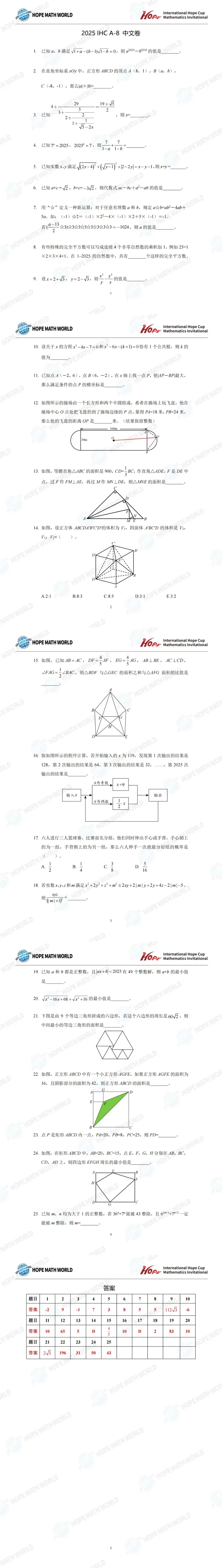 【真题发布】2025希望数学冬令营八年级真题及答案-第1张图片-四季读书网