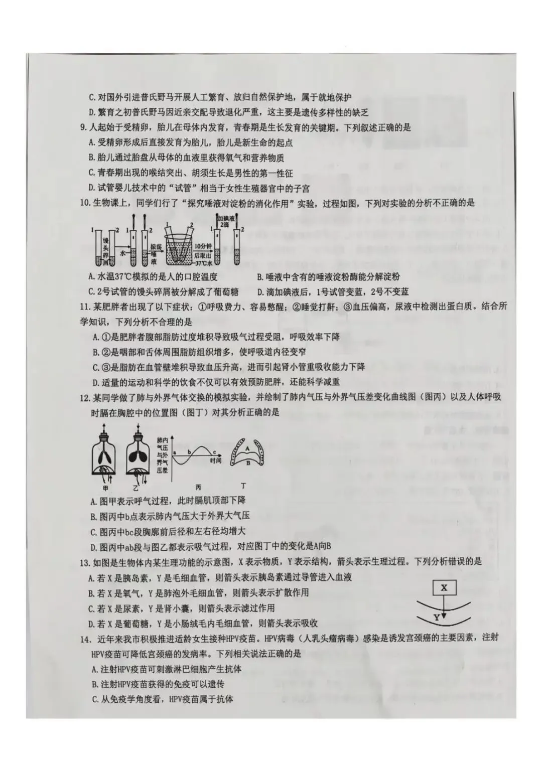二模真题-2026年临沂市蒙阴县地生小中考生物二模试卷+答案(可下载)-第6张图片-四季读书网