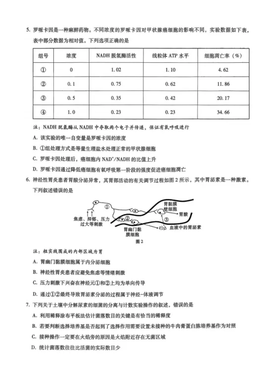 重庆市第八中学2026届高三5月模拟考试生物学试题及答案-第4张图片-四季读书网
