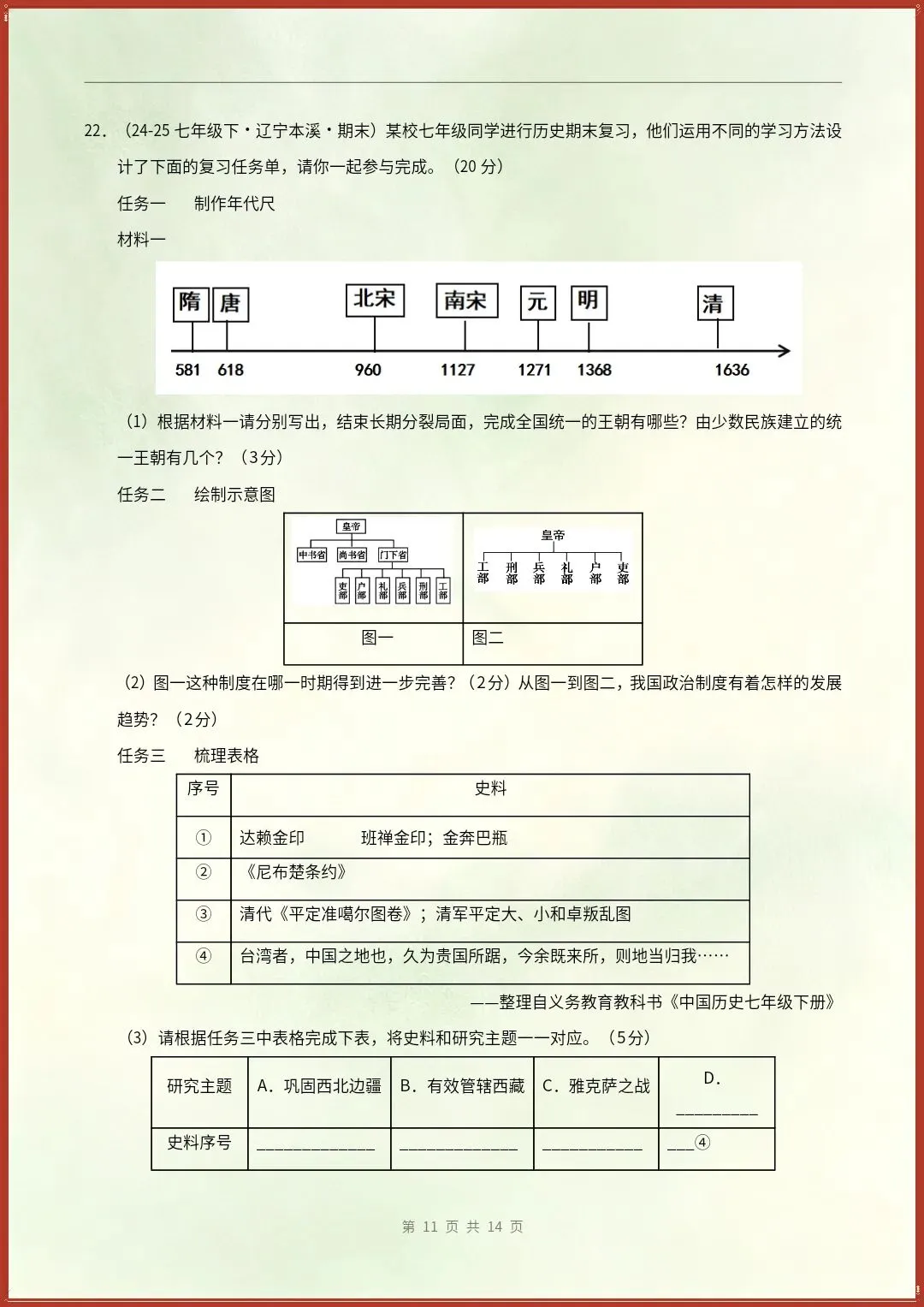 七下历史|26新期末真题重组卷(含答案)【电子版可打印!】-第15张图片-四季读书网