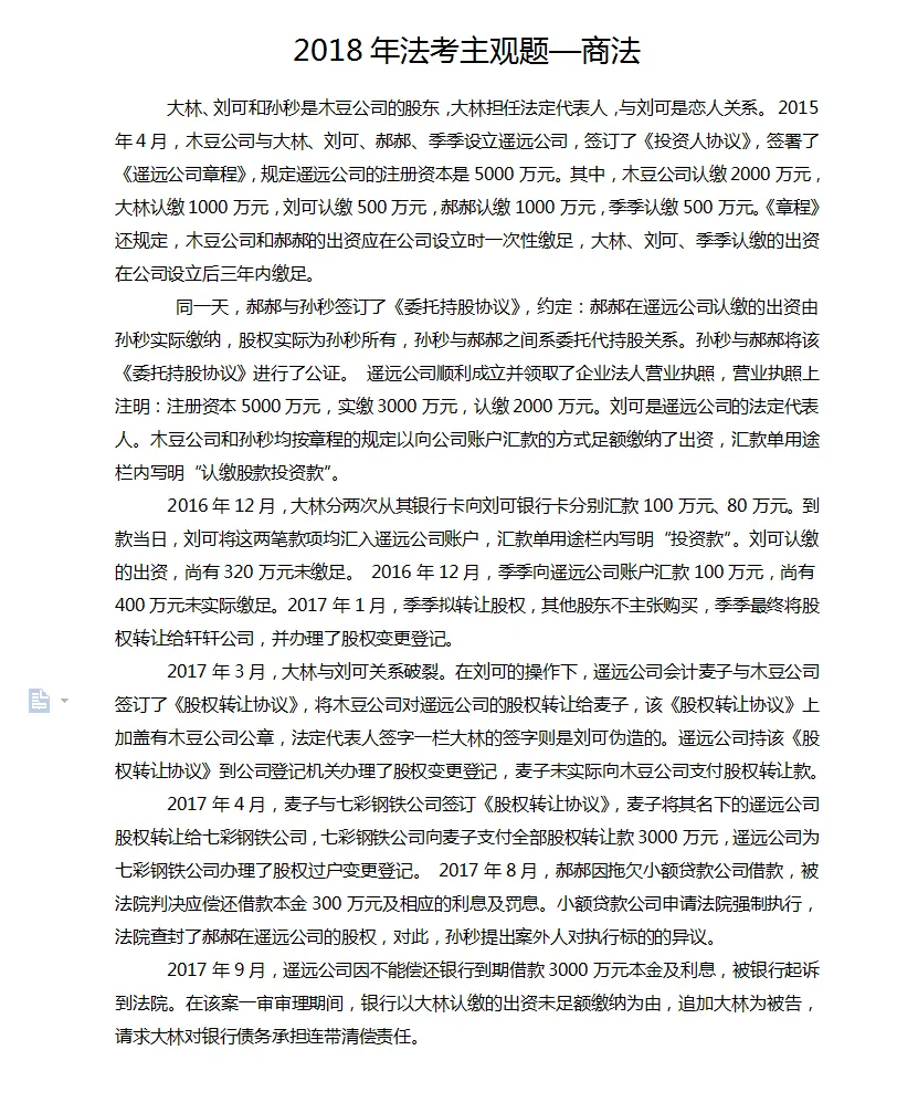 2018年法考主观题真题解析实练—商法-第1张图片-四季读书网