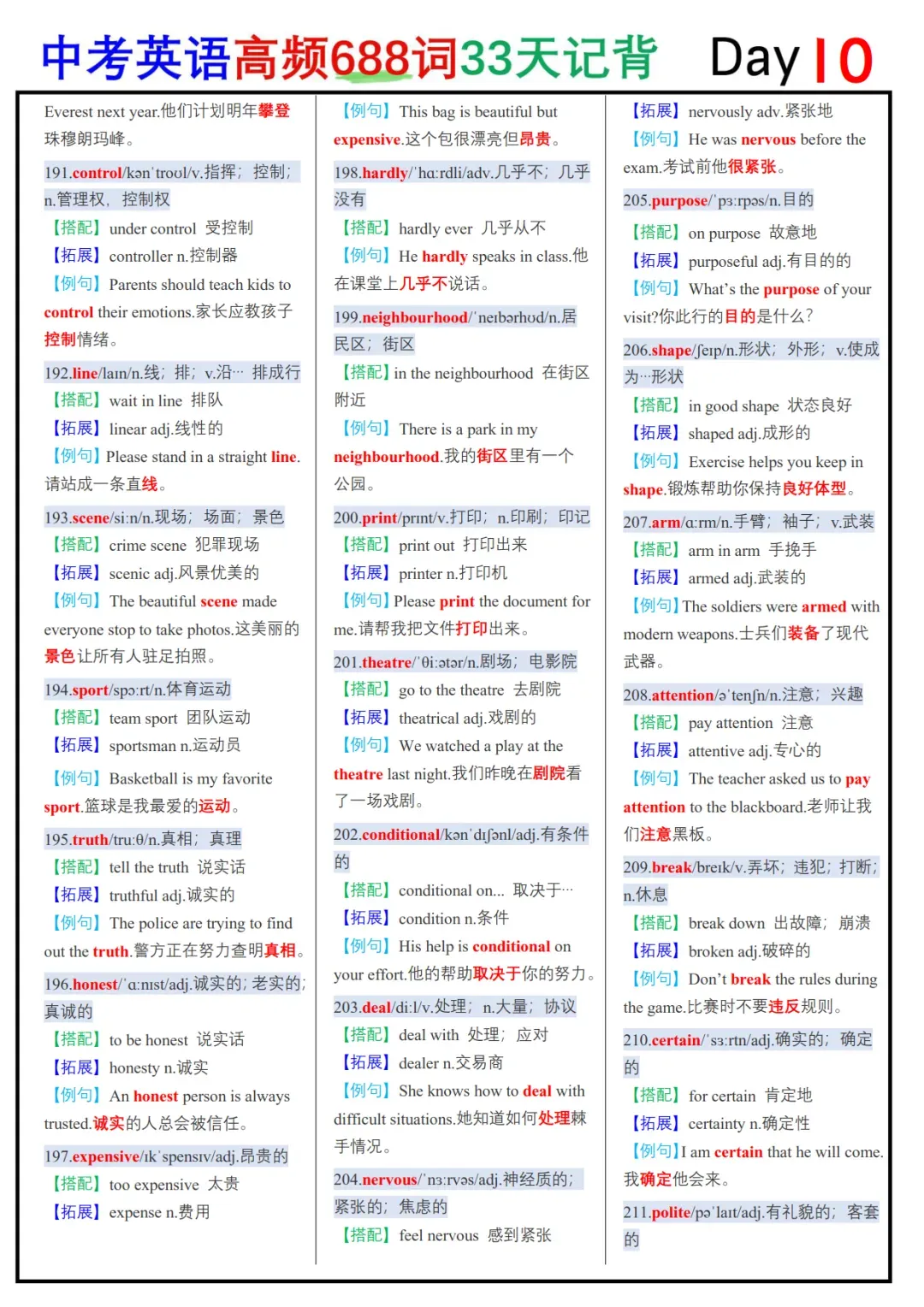 中考英语688个核心高频词33天背记表-第10张图片-四季读书网