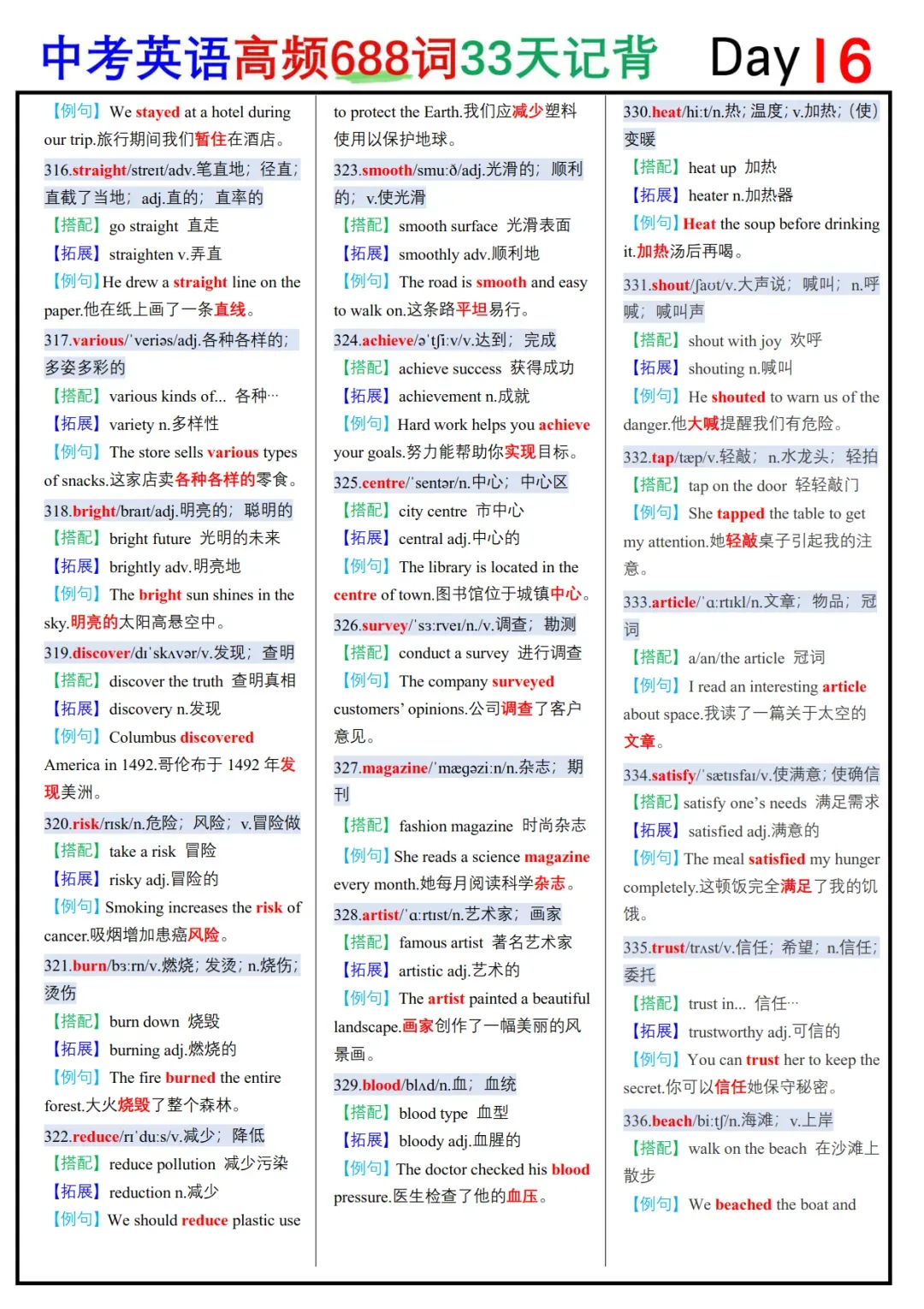 中考英语688个核心高频词33天背记表-第16张图片-四季读书网