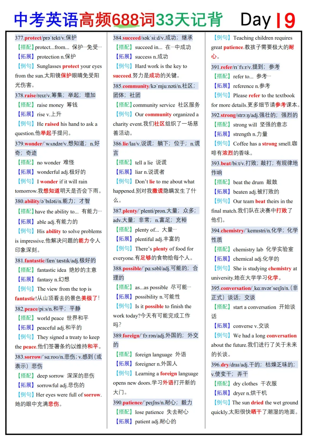 中考英语688个核心高频词33天背记表-第19张图片-四季读书网