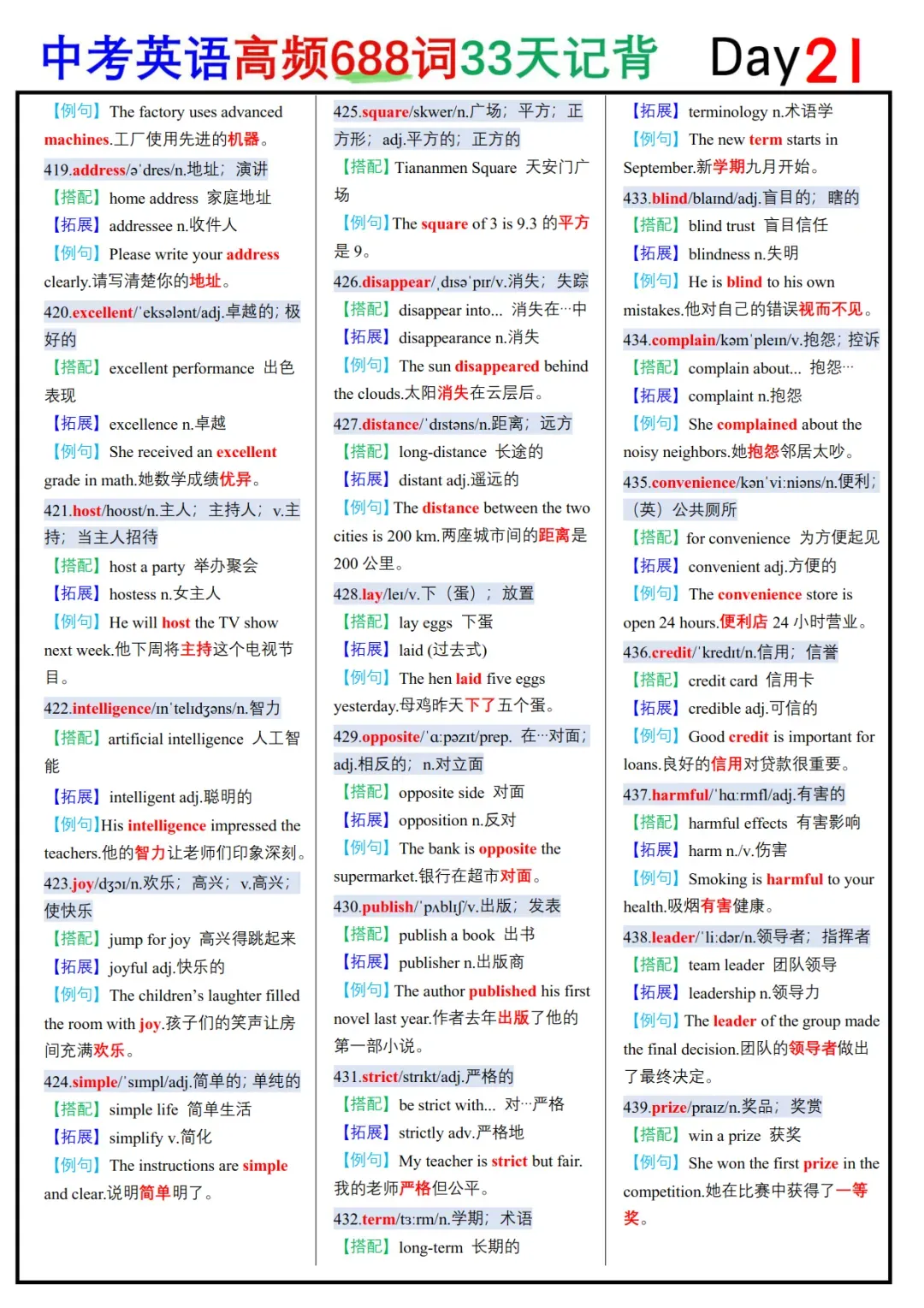 中考英语688个核心高频词33天背记表-第21张图片-四季读书网