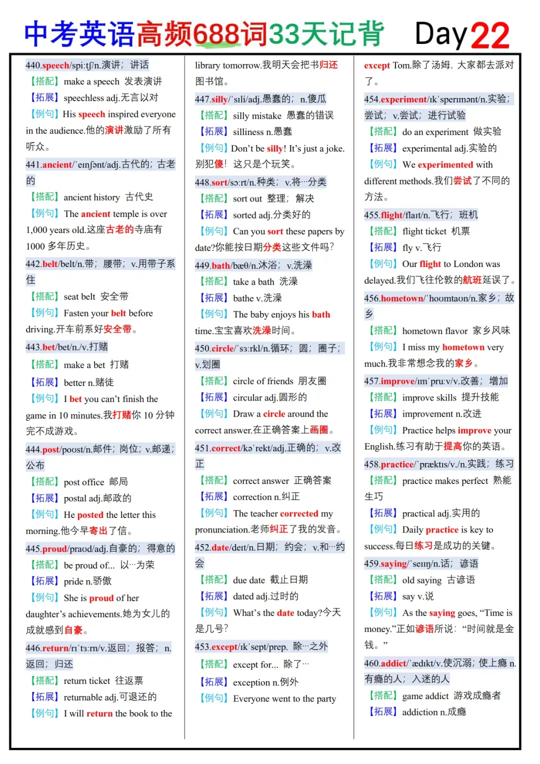 中考英语688个核心高频词33天背记表-第22张图片-四季读书网
