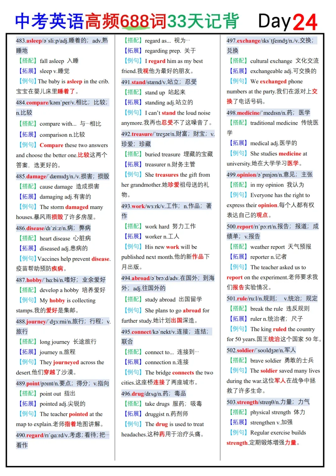 中考英语688个核心高频词33天背记表-第24张图片-四季读书网