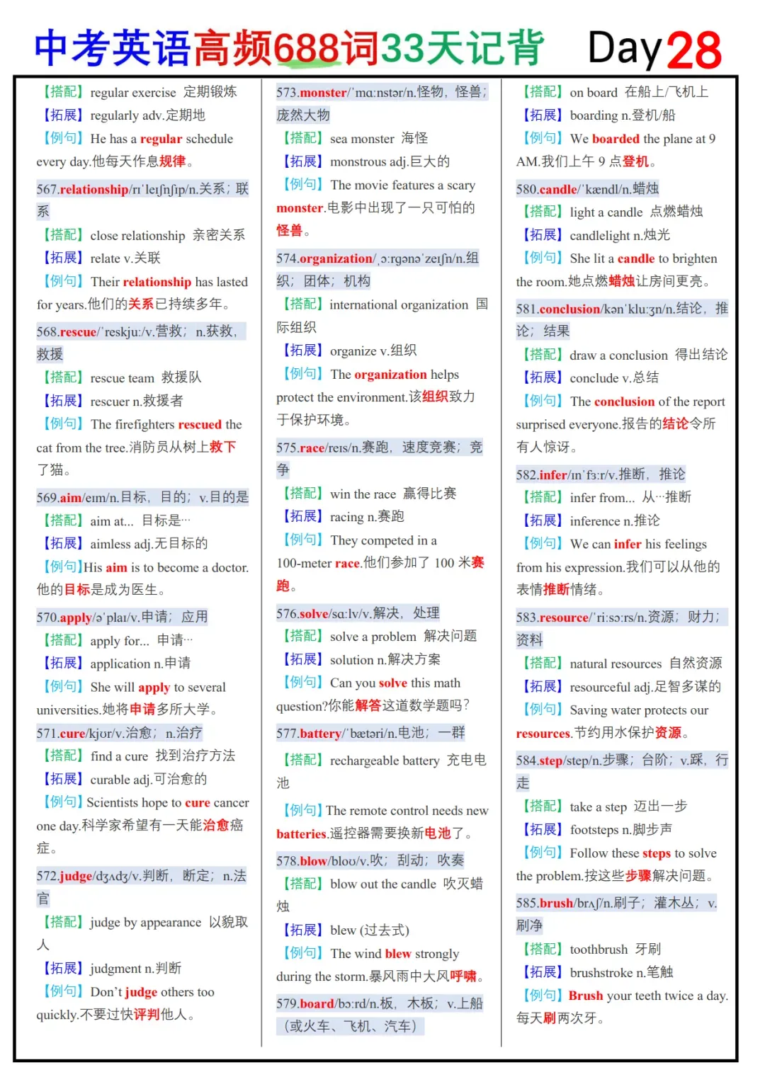 中考英语688个核心高频词33天背记表-第28张图片-四季读书网