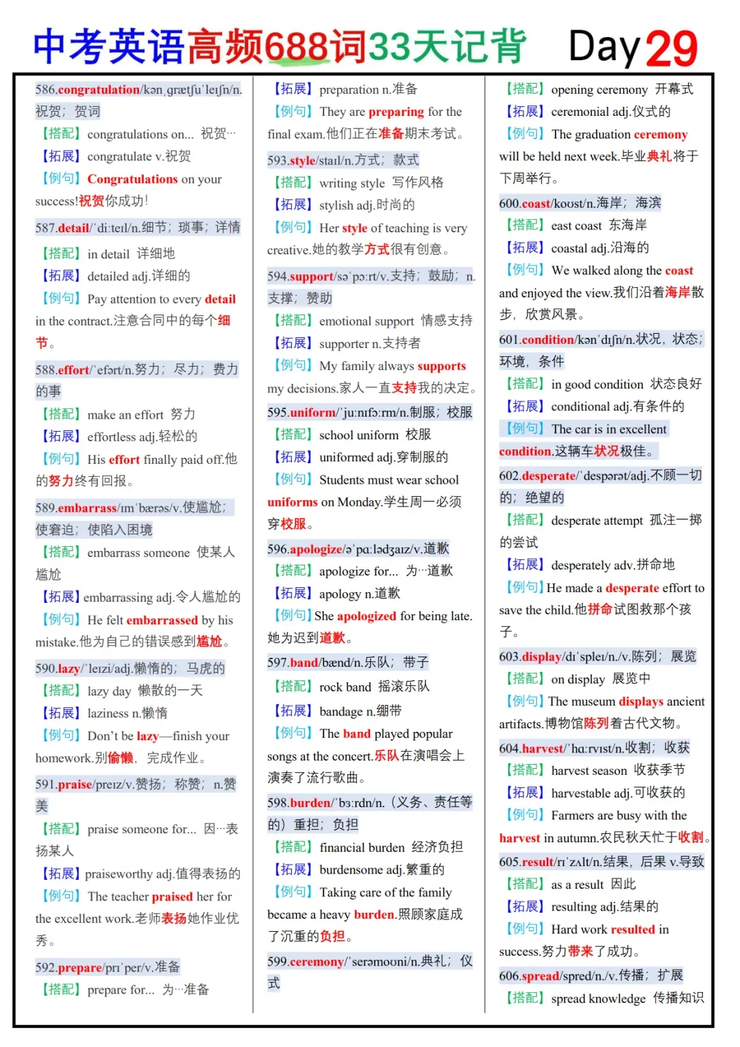 中考英语688个核心高频词33天背记表-第29张图片-四季读书网